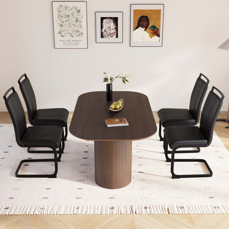 63 'medieval modern brown style MDF dining table and PU armless dining chair set 4. Assemble Desktop and Black metal leg dining chair set, suitable for home&kitchen - sold by Home Elegance USA