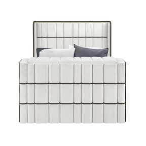 Isaiah White and Black Queen Bed with 50' TV Lift-LED, Speakers and Fireplace: Upholstered Frame, Rubber Wood Construction, Modern Design