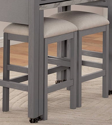 Rustic 5pc Dining Set Counter Height Dining Table w Storage drawer Faux Marble Top 4x Stools Light Gray Dining Room Furniture - sold by Home Elegance USA