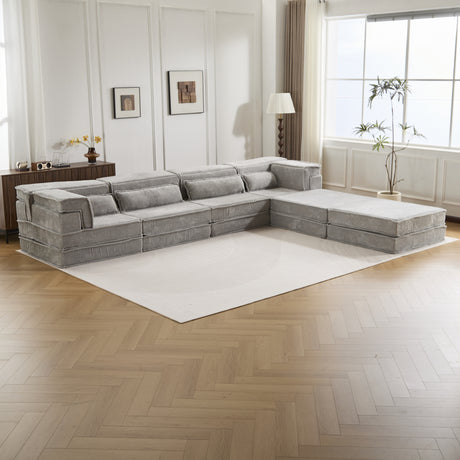 Compression Mahjong Sofa,Convertible Floor Sofa Bed,DIY Boneless Modular Sectional Sofa,No Assembly Required,Circle fleece fabric,Oversized 4 Seater with 2 Ottoman,Light-grey - sold by Home Elegance USA