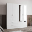 Gangi 160 Armoire, 4-door wardrobe , Two Mirrors, Metal Hardware, Two Drawers, Rod, Ten Shelves, White -Bedroom - sold by Home Elegance USA