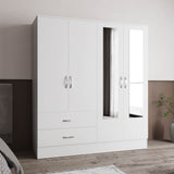 Gangi 160 Armoire, 4-door wardrobe , Two Mirrors, Metal Hardware, Two Drawers, Rod, Ten Shelves, White -Bedroom - sold by Home Elegance USA