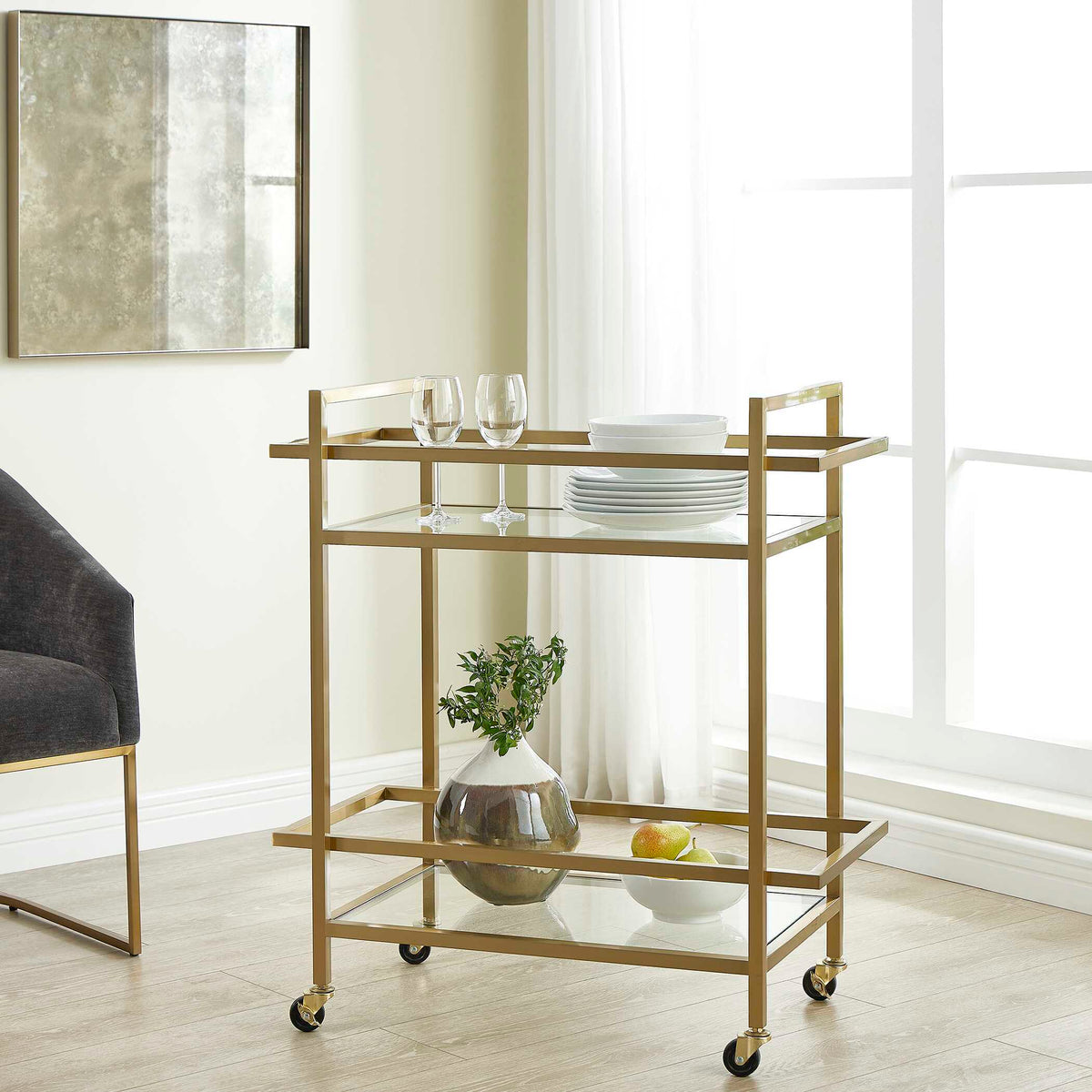 Erena Bar Cart Brass - Gold by Uttermost - View 2