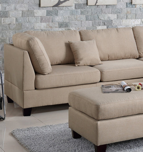 Sand Color 3pcs Sectional Living Room Furniture Reversible Chaise Sofa And Ottoman Polyfiber Linen Like Fabric Cushion Couch - sold by Home Elegance USA