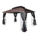 13x10 Outdoor Patio Gazebo Canopy Tent With Ventilated Double Roof And Mosquito net(Detachable Mesh Screen On All Sides),Suitable for Lawn, Garden, Backyard and Deck,Brown Top - Canopies & Gazebos - W41942173 - image - 3