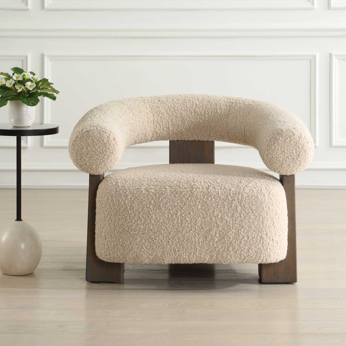Lennox Shearling Accent Chair Beige / Brown - Beige / Dark Brown by Uttermost - View 2