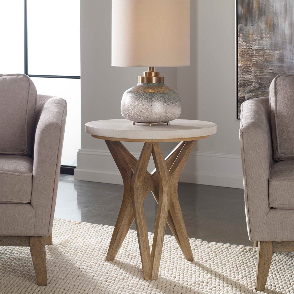 Marnie Limestone Side Table White & Light Brown - White / Light Brown by Uttermost - View 6