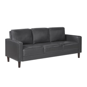 Modern Style Dark Gray Faux Leather Upholstered 3-Seater Sofa Couch Comfortable Cushion Back Seat Solid Wood Living Room Furniture 1pc