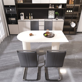 63 'medieval modern cream style MDF dining table and PU armless dining chair set 4. Assemble Desktop and Silver plated metal leg dining chair set, suitable for home&kitchen - sold by Home Elegance USA