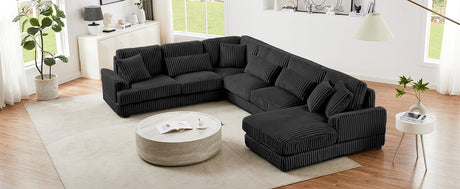 Modern Oversized U-shaped Sectional Sofa with Chaise Lounge Upholstered in Soft Black Corduroy - sold by Home Elegance USA