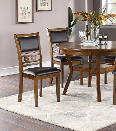 Contemporary Dining 5pc Set Round Table w 4x Side Chairs Walnut Finish Rubberwood Unique Design - sold by Home Elegance USA