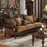 Acme - Dreena Sofa W/5 Pillows 5495 Two Tone Brown Synthetic Leather & Chenille Cherry Finish