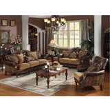 Acme - Dreena Sofa W/5 Pillows 5495 Two Tone Brown Synthetic Leather & Chenille Cherry Finish