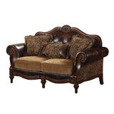 Acme - Dreena Loveseat W/3 Pillows 5496 Two Tone Brown Synthetic Leather & Chenille Cherry Finish