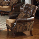 Acme - Dreena Chair W/Pillow 5497 Two Tone Brown Synthetic Leather & Chenille Cherry Finish