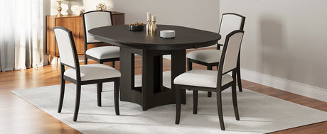 TOPMAX Farmhouse Extendable Round Dining Table Set for 4, 5-Piece Kitchen Table Set with 4 Upholstered Chairs and 16inch Removable Leaf for Small Places, Espresso+Beige - sold by Home Elegance USA