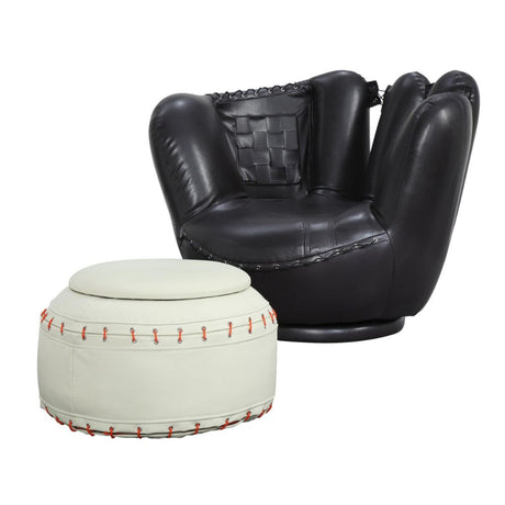 Acme - All Star Chair & Ottoman 5522 Black & White PU