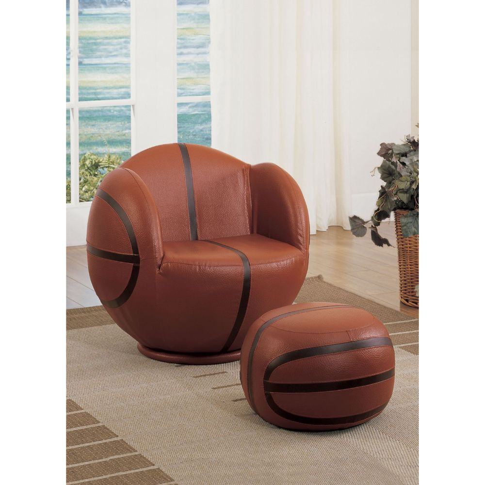 All Star Chair & Ottoman 5527 Brown & Black PU | Acme - 5527 - Home Elegance USA - 2