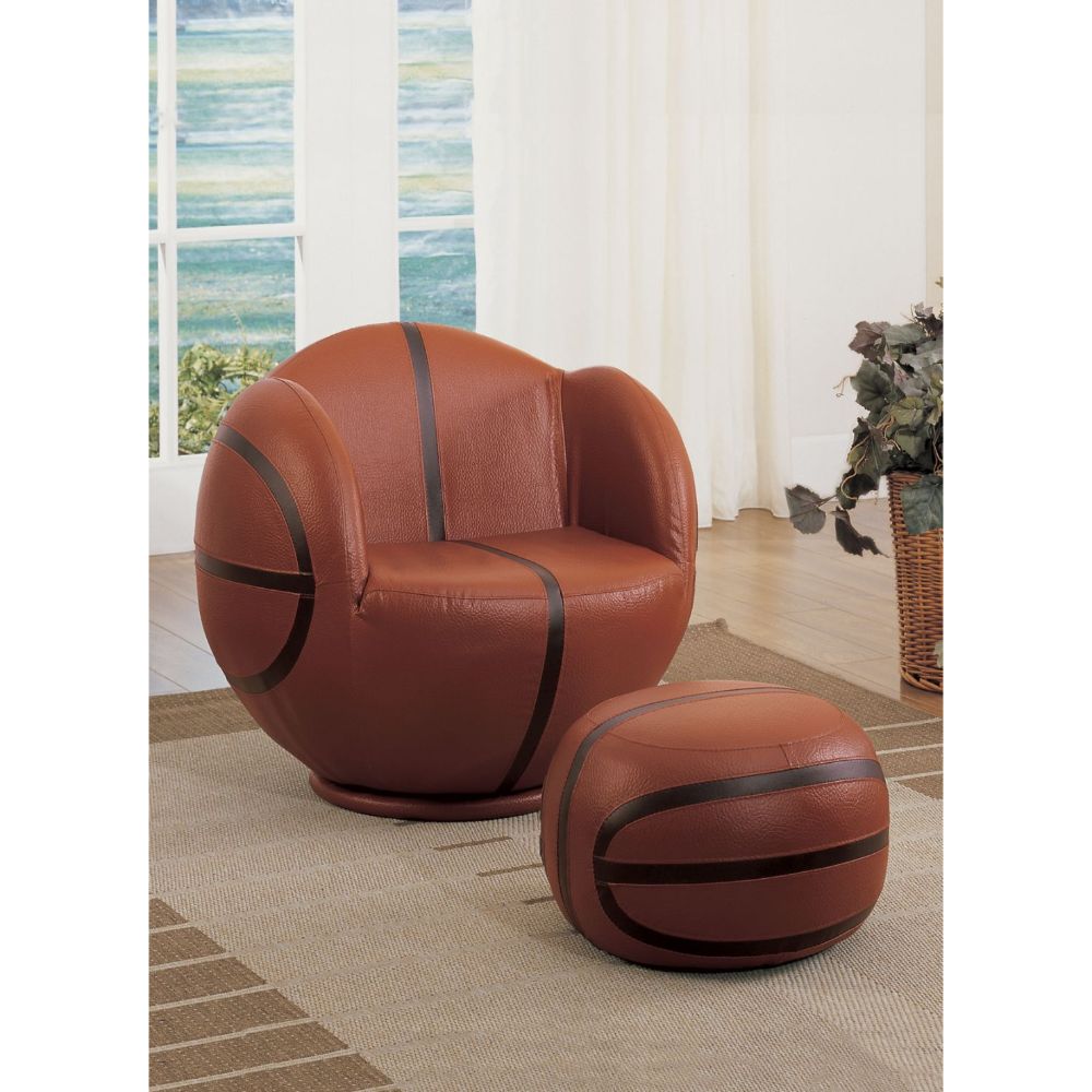 Acme - All Star Chair & Ottoman 5527 Brown & Black PU