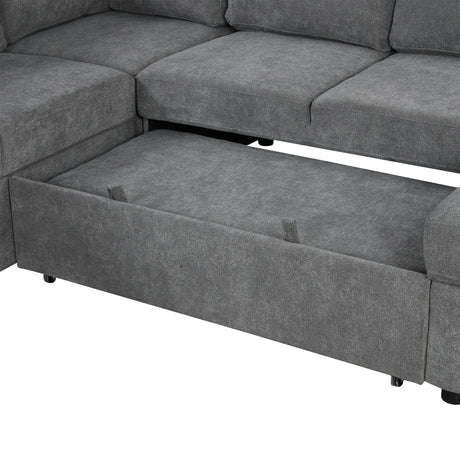Modern Grey U-Shaped Sectional Sofa Bed with USB Ports, Storage Chaise & Pillows, Chenille Fabric, 109' - sold by Home Elegance USA