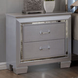 Contemporary 1pc Nightstand Silver Bedside Table LED Light English Dovetail Drawer Bedroom Furniture