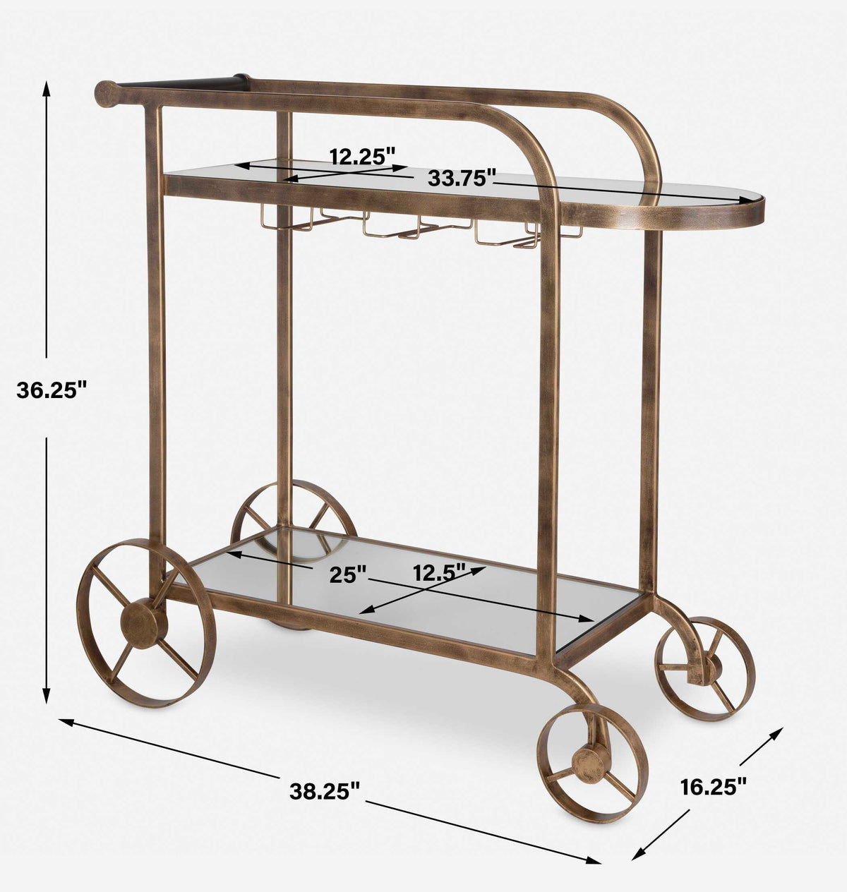 Carrinho Antique Bar Cart Brass - Bronze by Uttermost - View 8