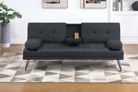 Living Room Black Linen Like Fabric 1pc Adjustable Sofa Fold-Down Table Cup Holders Tufted Upholstered Plush Cushion Couch Sofa