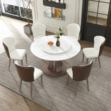 53' Round Dining Table with Rotating Tray - Scratch & Heat Resistant Sintered Stone Top for Kitchen & Restaurant(6 chairs)