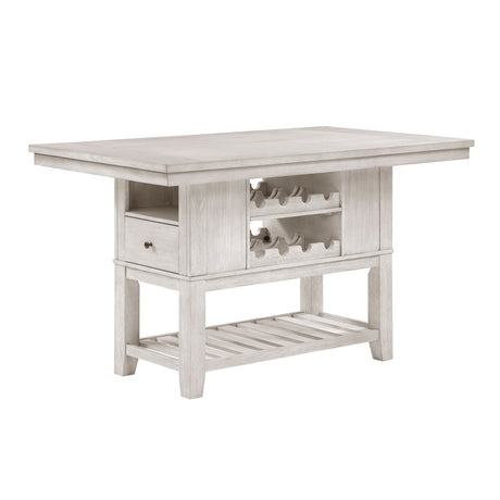 Modern Farmhouse Counter Height Table with 2x Drawers Wine Racks Storage Shelves Antique White Finish Dining Furniture 1pc