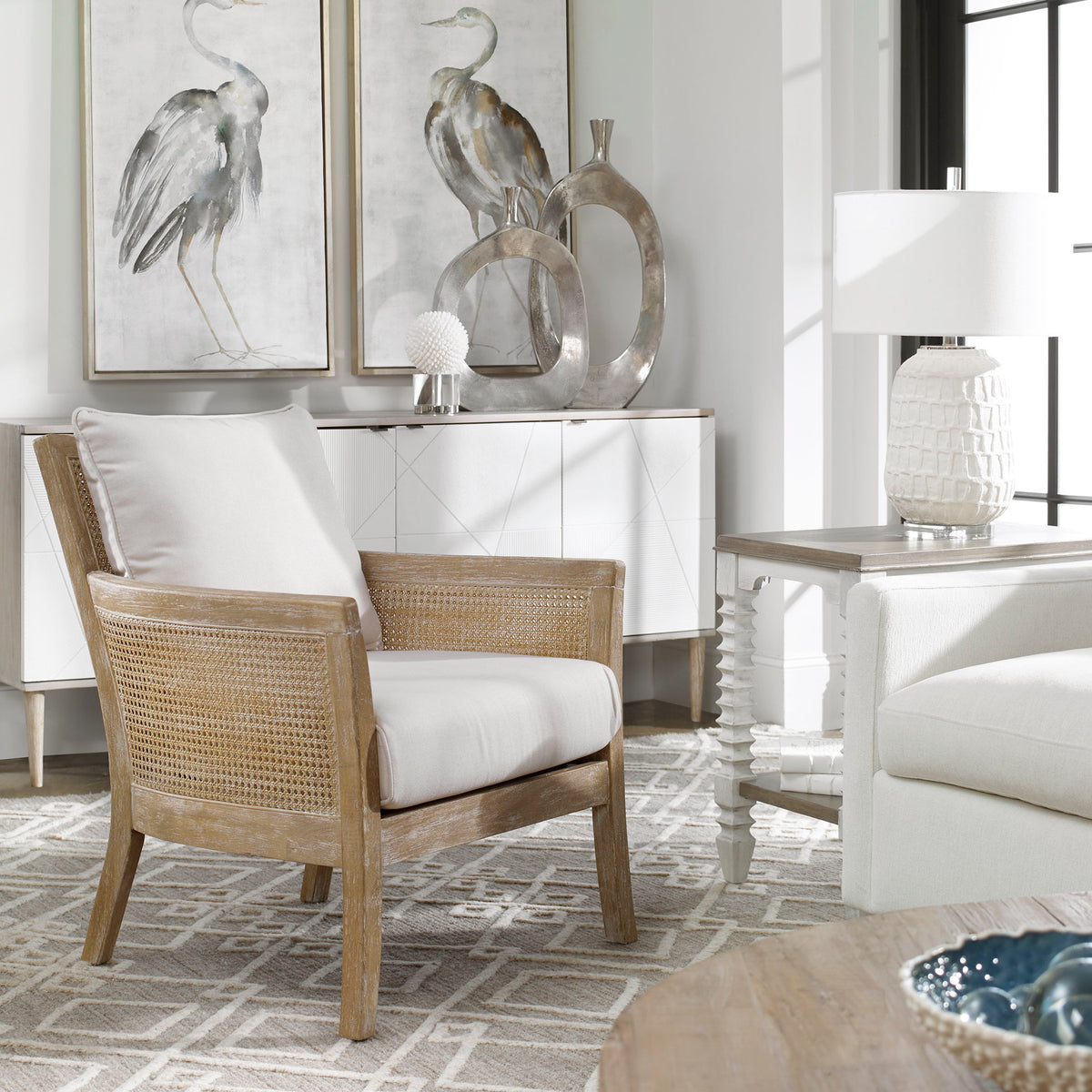 Encore Natural Armchair - White / Light Brown by Uttermost - View 2
