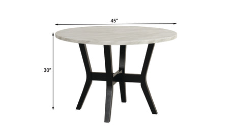 5pc Dining Set Faux Marble Top Table Solid Rubber Wood PU Upholstered Chair White Top Black Base Round Shape Dining Room Furniture - sold by Home Elegance USA