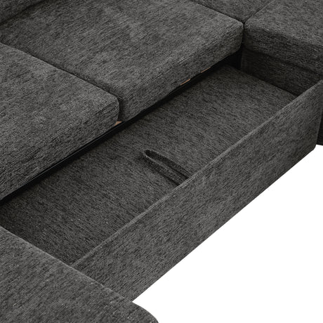 Versatile U-Shaped Sectional Sofa Bed with Storage, Cup Holders, Charging Ports in Grey Chenille - sold by Home Elegance USA
