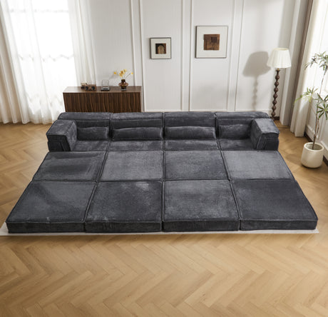 Compression Mahjong Sofa,Convertible Floor Sofa Bed,DIY Boneless Modular Sectional Sofa,No Assembly Required,Circle fleece fabric,Oversized 4 Seater with 2 Ottoman,Dark-grey - sold by Home Elegance USA