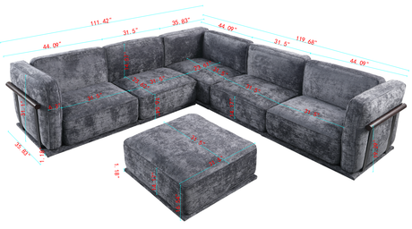 120' length , Fashionable modular sofa with iron and wood frame chenille sofa, Dark Gray ,uitable for living room - sold by Home Elegance USA