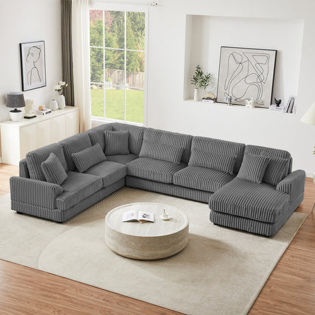 Modern Oversized U-shaped Sectional Sofa with Chaise Lounge in Dark Gray Corduroy, 129' - sold by Home Elegance USA