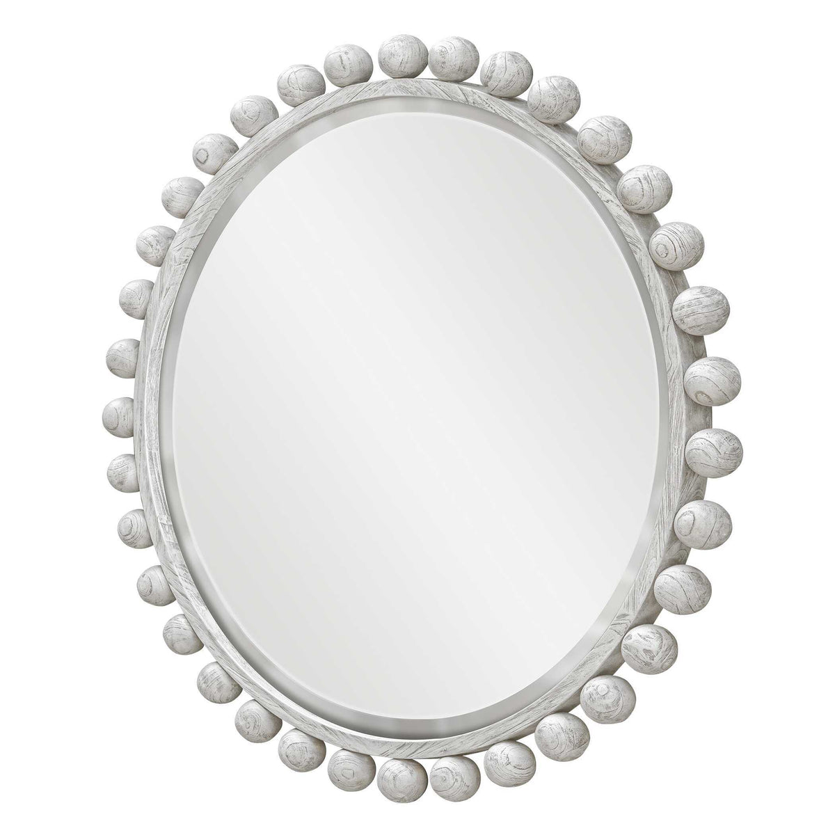 Cyra Wood Round Mirror Aged Ivory - Silver by Uttermost - View 4