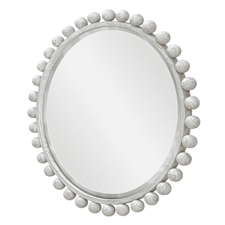 Cyra Wood Round Mirror Aged Ivory - Silver by Uttermost - View 4