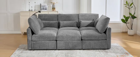 Modern Sectional Sofa Modular Sofa with Movable Ottoman, USB Ports & Phone Holder, Grey Chenille, 85.4' - sold by Home Elegance USA