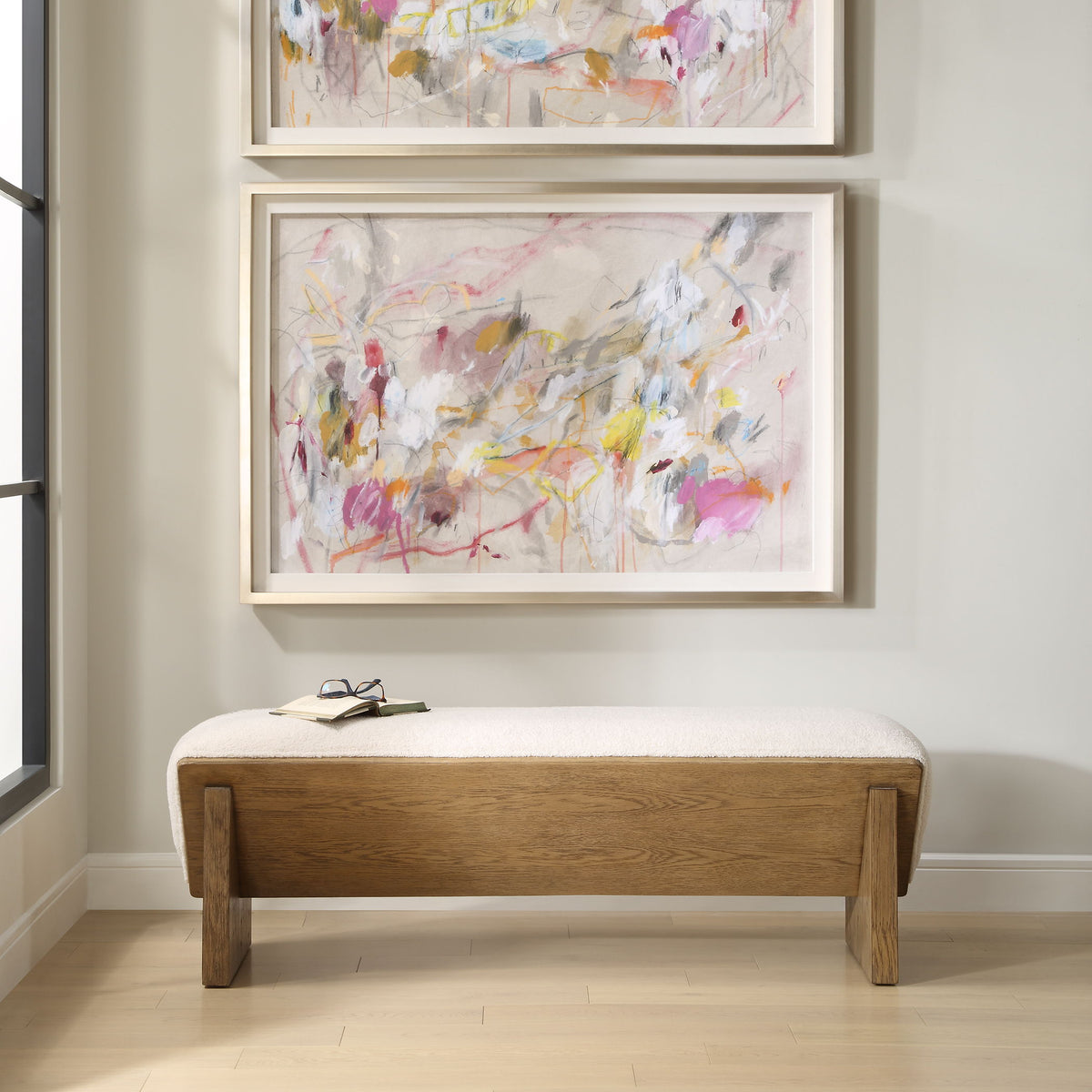 Wedged Ivory Fabric Bench - Beige by Uttermost - View 2