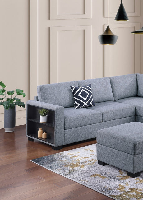 Contemporary Functional Sectional Sofa 4pc Set Gray Boucle Couch Loveseat w Built-in Shelfs Wedge, Ottoman Living Room Furniture L-Shaped Design Couch - sold by Home Elegance USA