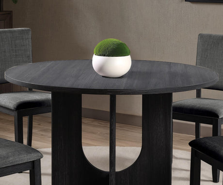 Contemporary Style 5pc Dining Set Kitchen Dinette Dark Gray Upholstered Fabric Chairs Round Table Pedestal Base Table 4x Side Chairs Dining Room - sold by Home Elegance USA