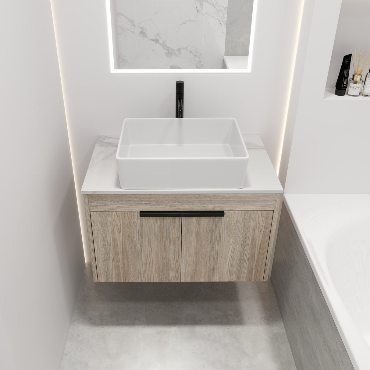 30 " Modern Design Float Bathroom Vanity With Ceramic Basin Set, Wall Mounted White Oak Vanity With Soft Close Door,KD - Packing，KD - Packing，2 Pieces Parcel（TOP - BAB110MOWH） - W999S00023 - image - 3