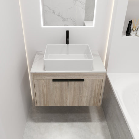 30 " Modern Design Float Bathroom Vanity With Ceramic Basin Set, Wall Mounted White Oak Vanity With Soft Close Door,KD - Packing，KD - Packing，2 Pieces Parcel（TOP - BAB110MOWH） - W999S00023 - image - 3