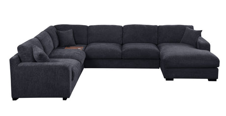 Chiara 128'W Charcoal Chenille Fabric Corner Sectional Sofa with Right-Facing Chaise, Cupholders, and Charging Ports - sold by Home Elegance USA