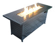 57in Outdoor Gas Propane Fire Pits Table, Aluminum, 50000BTU Firepit Fireplace Dinning Table with Lid, Fire Glass, Retangular, ETL Certification, for Garden Backyard Deck Patio - hammered black | Home Elegance USA