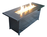 57in Outdoor Gas Propane Fire Pits Table, Aluminum, 50000BTU Firepit Fireplace Dinning Table with Lid, Fire Glass, Retangular, ETL Certification, for Garden Backyard Deck Patio - hammered black | Home Elegance USA