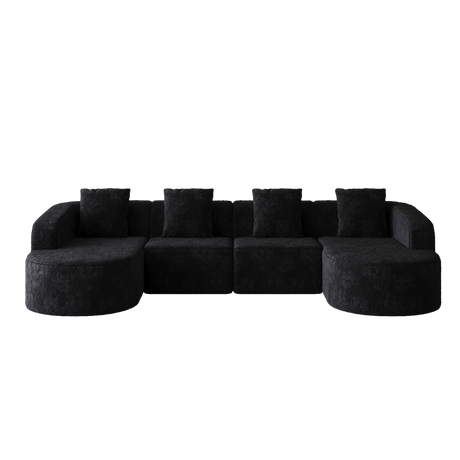 111.8-inch L-shaped curved modular sofa, modern design featuring lychee-textured long-pile polyester fabric, curved backrest with three pillows - sold by Home Elegance USA