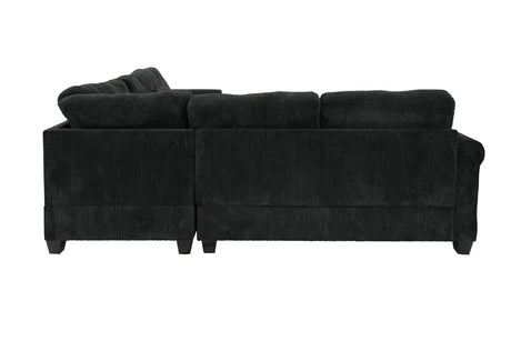 4pc Sectional Set Matching Pillow Cocktail Ottoman Corner Wedge Right And Left Arm Loveseat Corduroy Upholstered Black Finish Primary Living Room - sold by Home Elegance USA