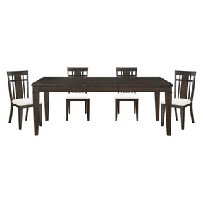 Dark Brown Finish 5pc Dining Set Expandable Table and 4x Side Chairs Beige Fabric Upholstered Seat Classic Look Dining Wooden Furniture - sold by Home Elegance USA