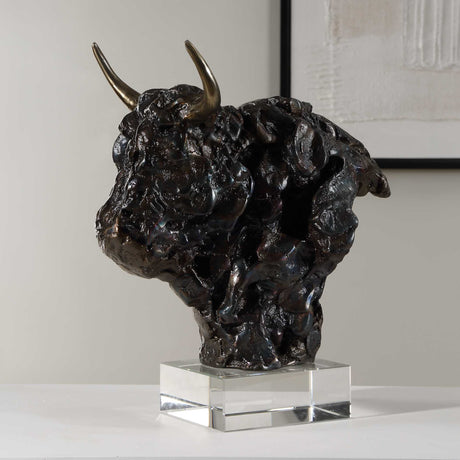 Bison Bust Bronze Sculpture by Uttermost - View 6
